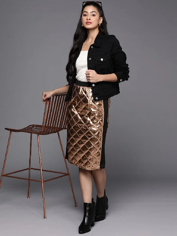 Beautiful Romance Women Copper Mettalic Pencil Skirt