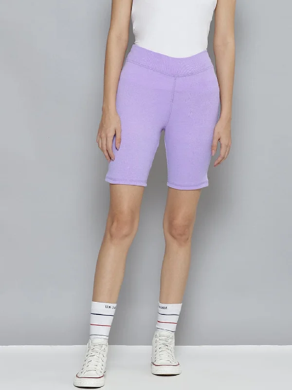 Fashionable Inner Wear Women Lavender Rib ACTIVE Shorts