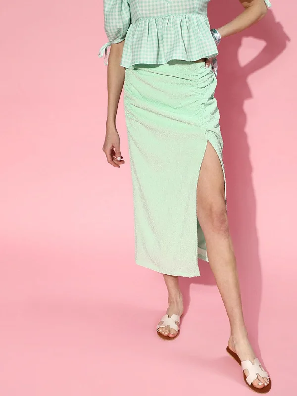 Casual Elegance Women Mint Green Side Ruched Skirt