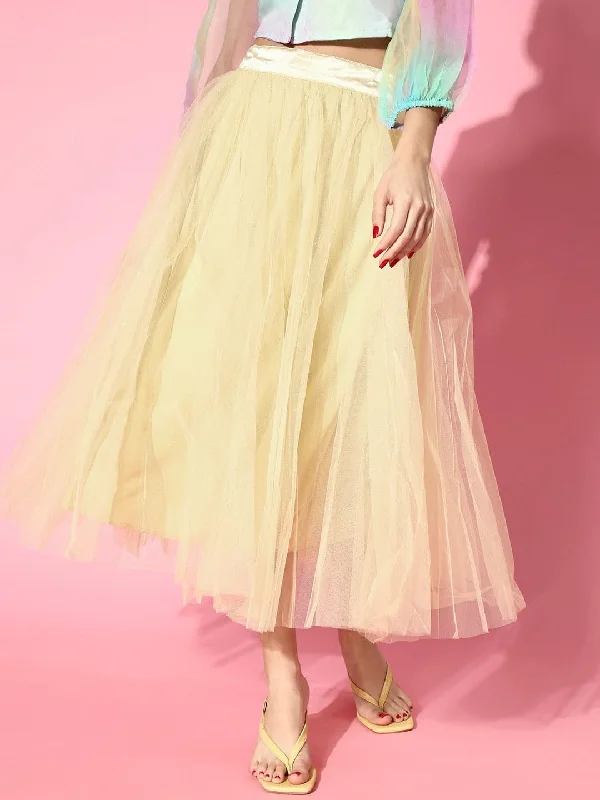 Exquisite Tailoring Women Yellow Plain Tulle Skirt