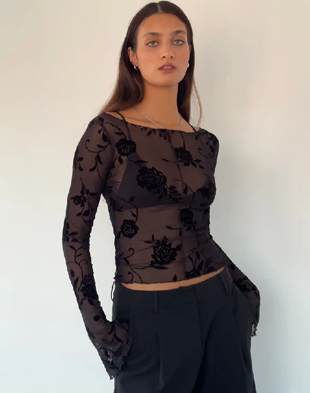 Economic Outlook Zerlin Unlined Long Sleeve Top in Rose Flock Black